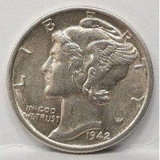 UNITED STATES OF AMERICA 1942P . ONE 1 DIME COIN . CLOSE TO BU